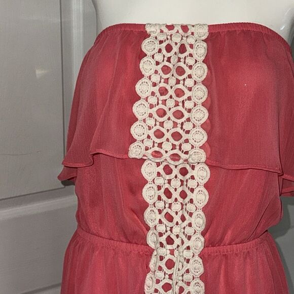 NO BOUNDARIES Strapless TIERED coral sun Dress Jr. - Picture 4 of 7